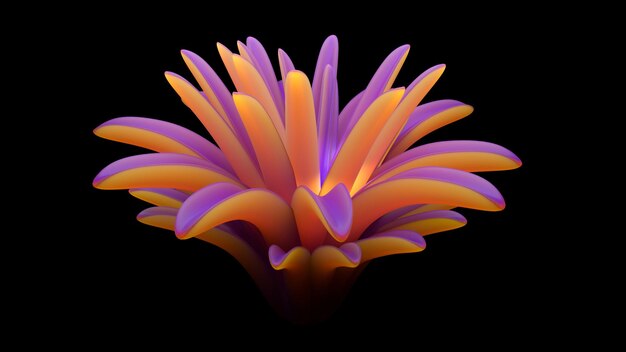 Apertura di fiori in fiore su sfondo nero 3drendering