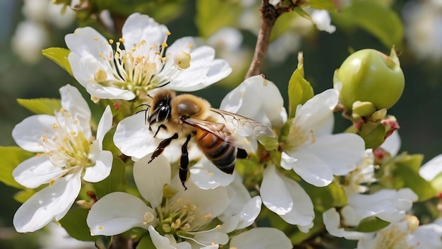 Api e fiori di mele bianche