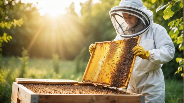 Apicoltore all'apicoltura api campagna fotografia professionale