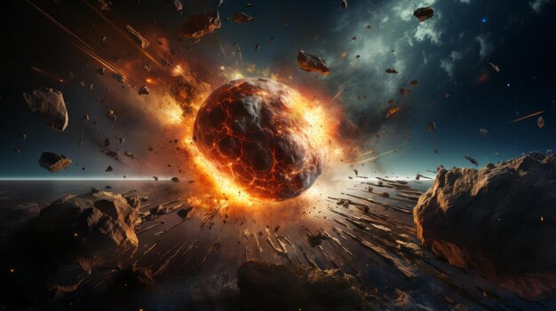 Apocalisse nello spazio che distrugge l'oggetto cosmicoIl razzo da combattimento prende il pianeta
