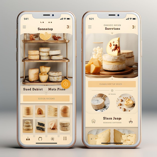 App mobile di un negozio di formaggi artigianali Design di un concetto elegante e raffinato Sop Menu di cibo e bevande