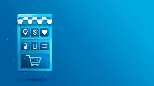 App mobile per lo shopping online 3D con le icone dei prodotti