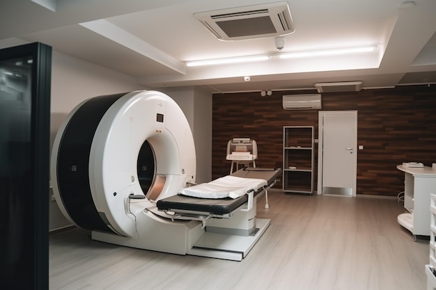 Apparecchiature mediche nella moderna sala ospedaliera Risonanza magnetica Scanner MRI IA generativa