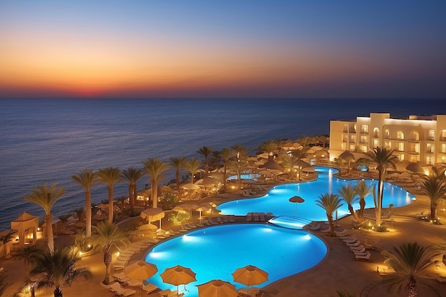 Appartamento e vista notturna sulla spiaggia nell'hotel di lusso Sharm el Sheikh Egitto