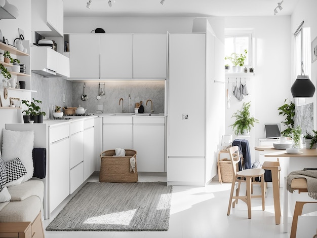 Appartamento in stile interno nei colori bianco e grigioGenerative Ai