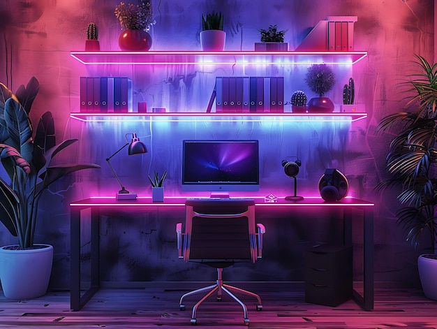 Appassionante design di stanze interne Esplorare stanze moderne con infusioni di neon con arte VR