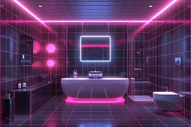 Appassionante design di stanze interne Esplorare stanze moderne con infusioni di neon con arte VR