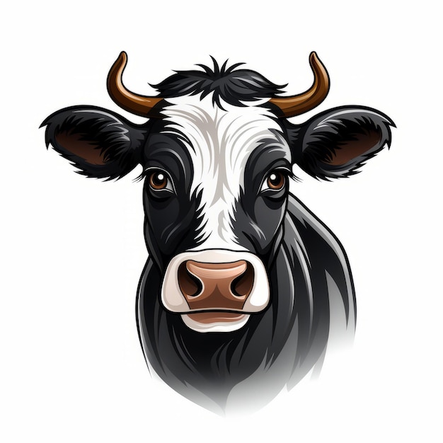 Appassionante disegno di testa di mucca in bianco e nero per l'amministrazione della sicurezza agricola
