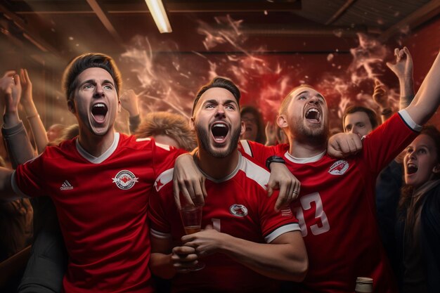 Appassionati di calcio canadesi che applaudono la loro squadra durante una partita allo stadio