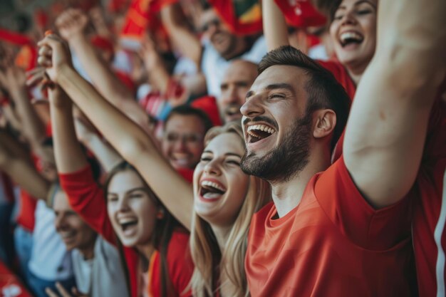 Appassionati di calcio che applaudono un gol che sostengono i giocatori preferiti AI generativa