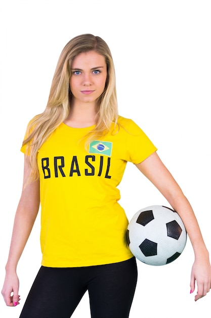 Appassionato di calcio in t-shirt brasil