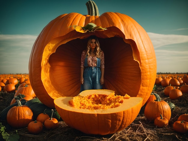 Appena raccolto il retro fondo di verdure naturali della grande zucca arancione