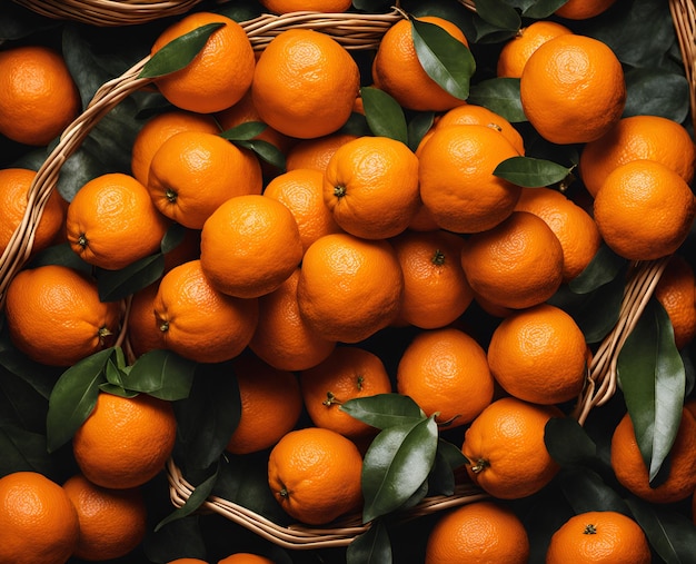 Appetitosi frutti d'arancia maturi in un cesto traboccante