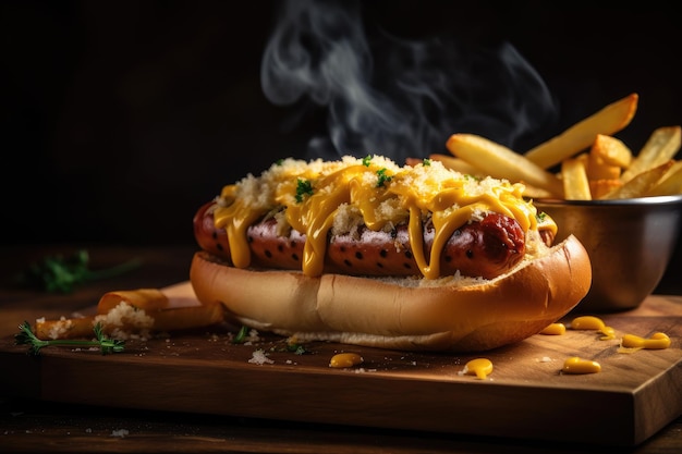 Appetitoso hot dog e patatine croccanti generativo IA
