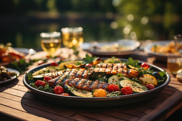 Appetitoso pesce alla griglia con verdure alla griglie