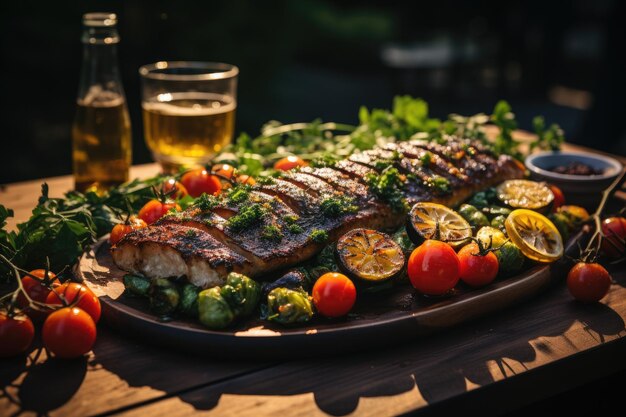 Appetitoso pesce alla griglia con verdure alla griglie