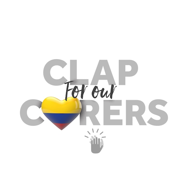 Applauso per il messaggio di caregiver con la bandiera del cuore della Colombia d rendering