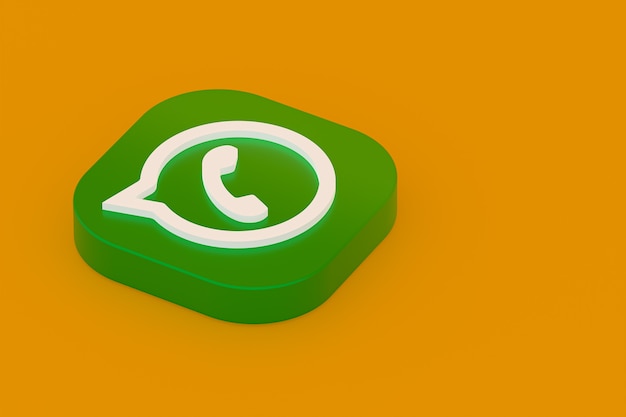 Applicazione Whatsapp icona logo verde 3d rendering su sfondo giallo