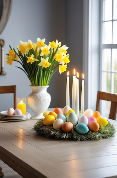 appuntamento per la tavola di Pasqua narcisi fiori uova di Pasqua dolce servire