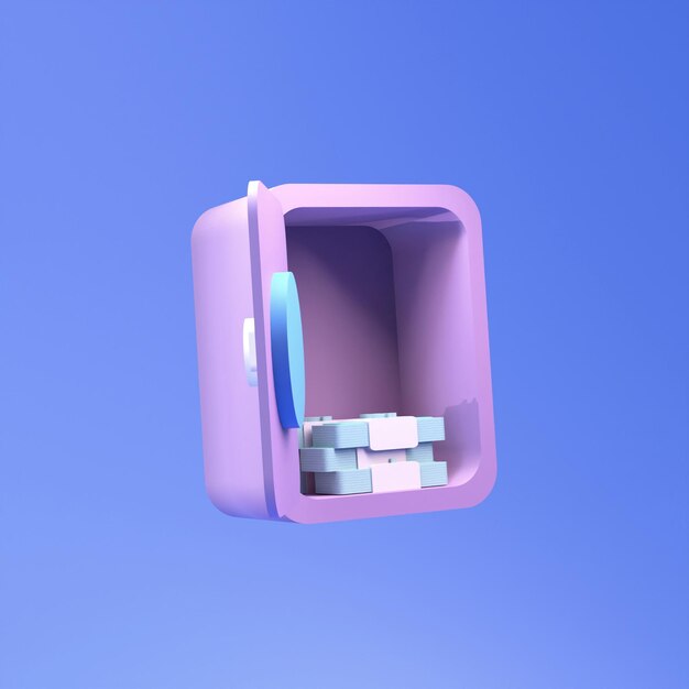 apri cassaforte con soldi all'interno di rendering 3d