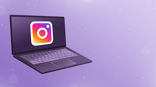 Apri il laptop con il logo dell'icona di instagram sullo schermo 3d