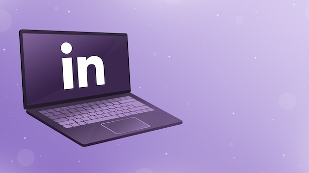 apri il laptop con il logo dell'icona linkedin sullo schermo 3d