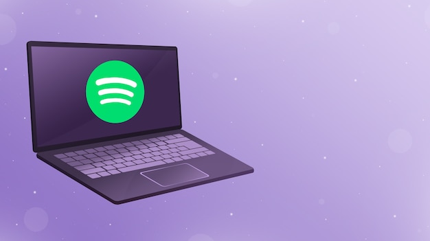 apri il laptop con il logo dell'icona Spotify sullo schermo 3d