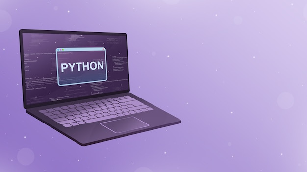 Apri il laptop con l'icona Python sullo schermo 3d