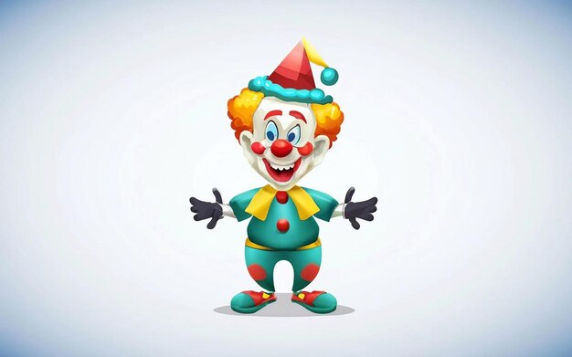 April Fools Day Clown bambola isolata su sfondo bianco rendering in stile 3D