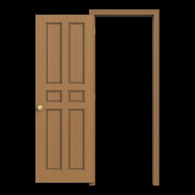Aprire il legno isolato porta chiusa in legno 3d rendering dell'illustrazione