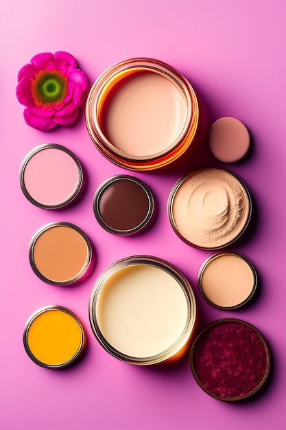 Aprire il vasetto di crema cosmetica e rosa su sfondo rosa Concetto di cosmetici termali biologici
