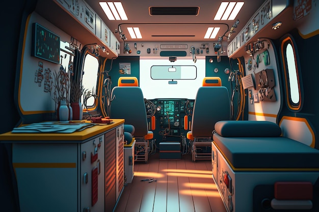Aprire l'interno delle ambulanze visto dalla parte posteriore isolato su uno sfondo bianco