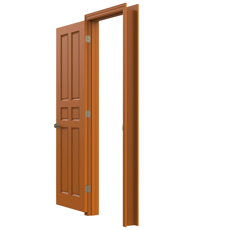 Aprire la porta isolata chiusa il rendering dell'illustrazione 3d