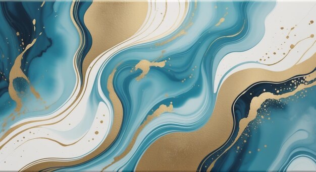 Aqua Glamour Moderno Acquamarino Blu e Oro Sfondio con Paint Splash e Golden Glitter St