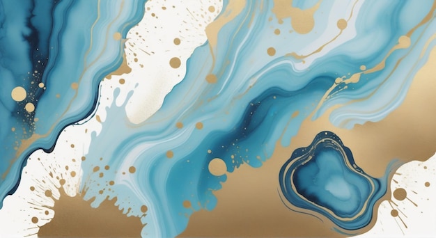 Aqua Glamour Moderno Acquamarino Blu e Oro Sfondio con Paint Splash e Golden Glitter St