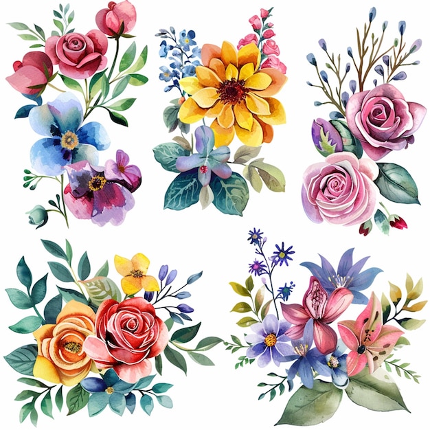 Aquarello Flower Clipart Set Illustrazioni floreali realistiche per disegni da sposa semplici ed eleganti