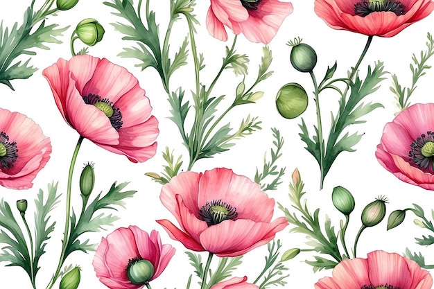 Aquarello stravagante con bordatura di papavero Eleganza floreale per biglietti e matrimoni