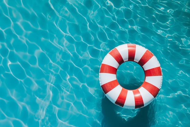 Aquatic Haven Classic Lifebuoy rosso e bianco che galleggia sulle acque cristalline della piscina