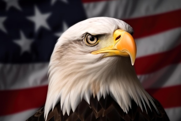 Aquila americana sulla bandiera degli Stati Uniti Immagine patriottica IA generativa