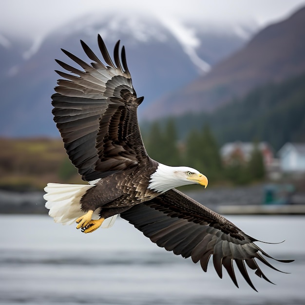 Aquila calva americana in volo Aquila calba Haliaeetus leucocephalus in volo AI generativo