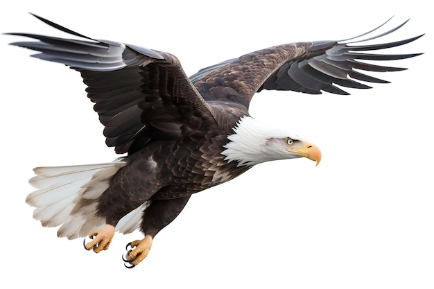 Aquila calva che vola con sfondo bianco IA generativa