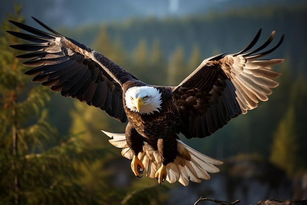 Aquila calva che vola in volo Fotografia catturata IA generativa