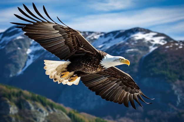 Aquila calva che vola nel deserto