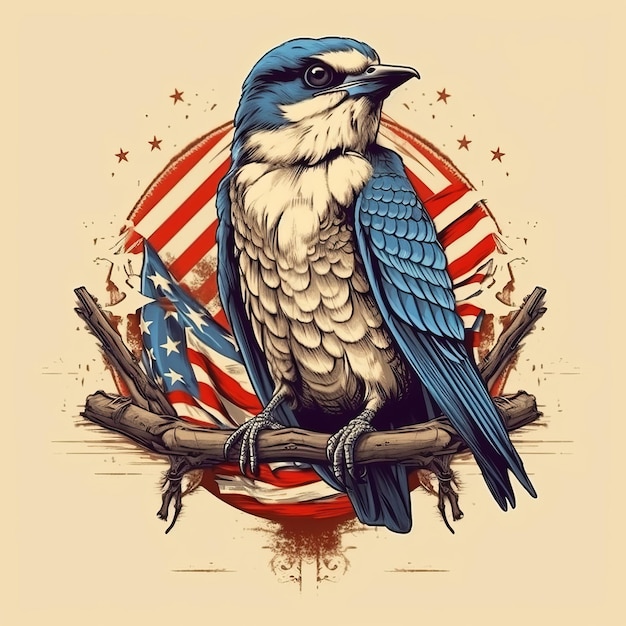 Aquila calva con illustrazione della bandiera americana