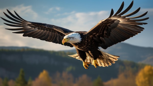 Aquila calva in volo in ambiente naturale