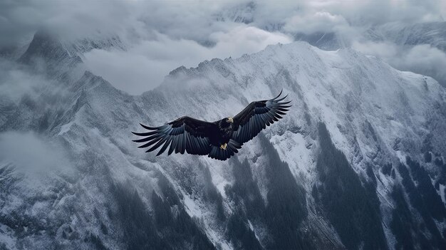 Aquila che vola in montagna con il tramonto IA generativa