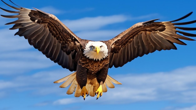 Aquila che vola liberamente sotto la luce del sole e il cielo blu Caccia agli uccelli predatori nel safari in Africa orientale