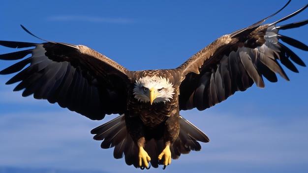 Aquila che vola liberamente sotto la luce del sole e il cielo blu Caccia agli uccelli predatori nel safari in Africa orientale