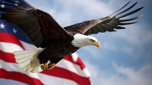Aquila con bandiera USA illustrazione AI generativa