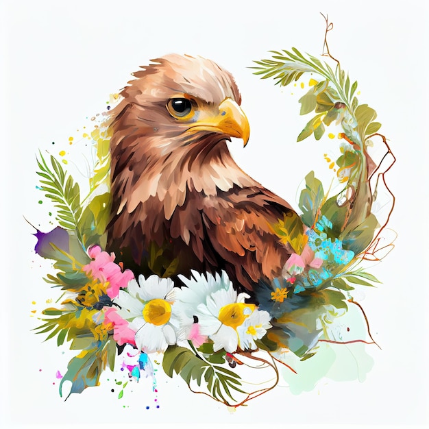 aquila con fiore acquerello